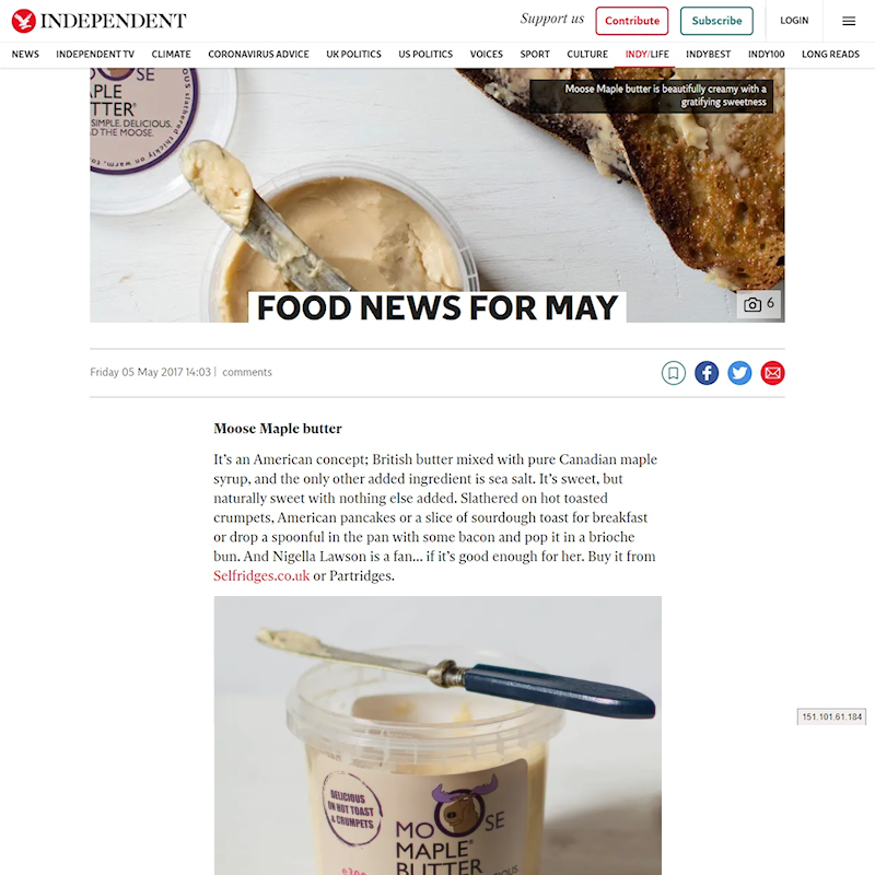 FOOD NEWS FOR MAY - THE INDEPENDENT